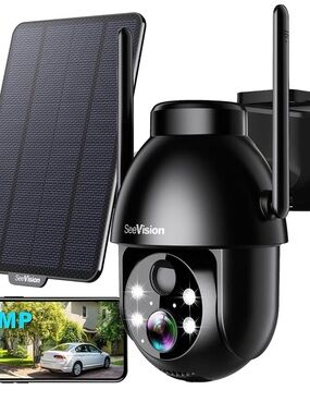 Solar Security Camera Wireless Outdoor 3MP 2K Battery Powered PTZ Camera System